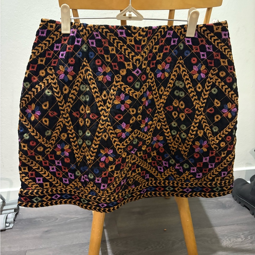 Farm Rio L Corduroy Embroidered Mini Skirt
